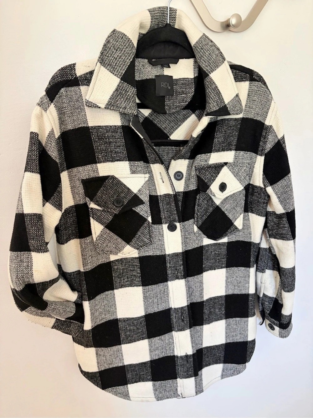 RDI Women's Checkered Shirt Jacket in Black & White Like New